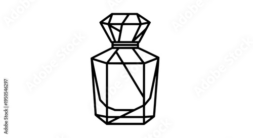 Bottle geometric crystal with diamond-shaped stopper and polygonal body lines featuring illustration, vector, graphic