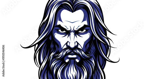 Fierce Viking Warrior Portrait, Long Hair, Beard, Intense Gaze, Norse Mythology
