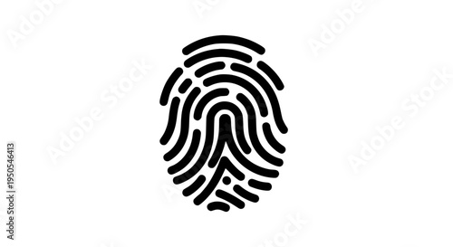 Fingerprint icon with black lines and curves on white background for identification featuring biometric, security,