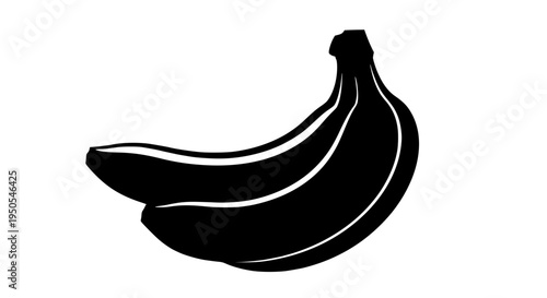 Banana black silhouette with white outline on plain background featuring fruit, illustration, vector with graphic and