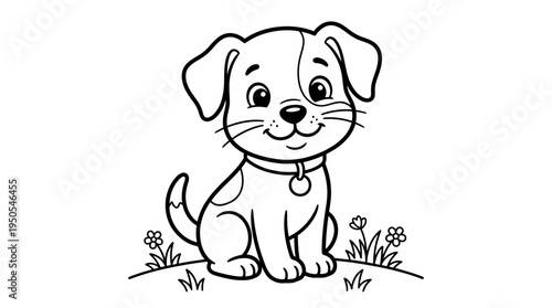 Cute Cartoon Dog Sitting Smiling.