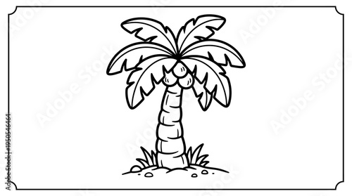 Palm tree standing alone tropical island.