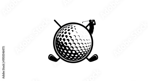 Golf Ball Icon with Golfer Silhouette and Clubs, Sport Emblem