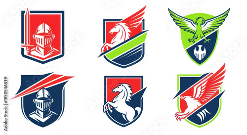 Heraldic Shields with Knights, Pegasus, and Eagles