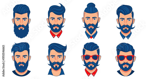 Hipster Man Collection: Diverse Hairstyles and Beard Styles
