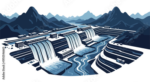 Hydroelectric Dam Power Plant Generating Electricity with Water Flowing Down