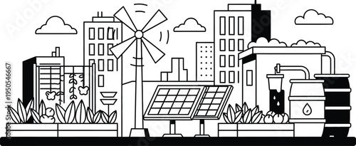 eco friendly cityscape with renewable energy sources