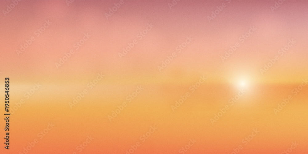 Naklejka premium Sunset Sky Background.Sunrise,Cloud in Summer.Vector Sunny day autumn in color pink,yellow twilight in evening by sea beach.Spring field and sun dawn.illustration Cartoon Horizon Naturewinter Sunlight