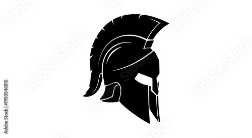 Helmet ancient Spartan warrior with crest and face mask in black silhouette featuring vector illustration, graphic