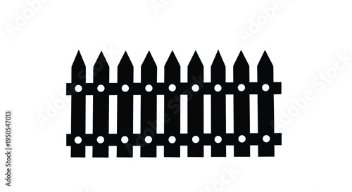 A simple black and white illustration depicts a section of a picket fence with regularly spaced posts high quality