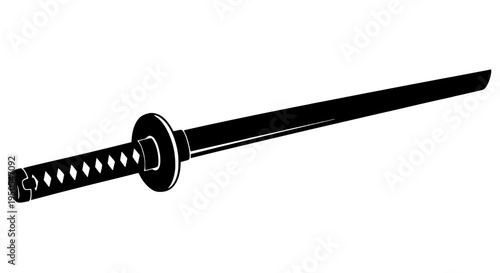 Sword Japanese katana with black scabbard and wrapped handle detail. featuring martial arts, bushido, samurai with