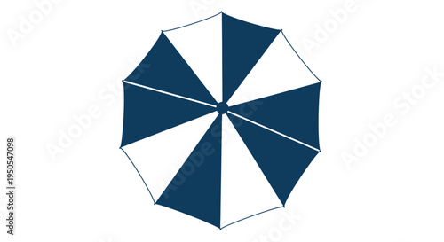 Top View of Blue and White Striped Umbrella on White Background