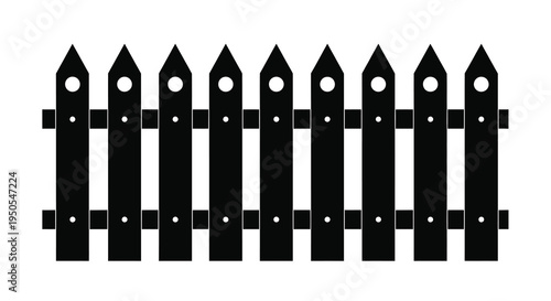 A simple black and white illustration depicts a section of a picket fence with regularly spaced vertical posts