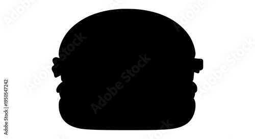 Helmet silhouette with rounded shape and side straps on white background featuring black, icon, illustration with