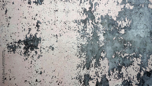 Quadro em tela Close-up of weathered wall with peeling paint revealing layers of old plaster and concrete underneath