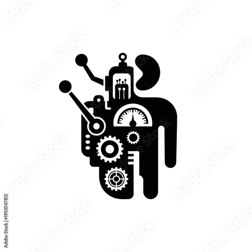 Robot head with mechanical details.