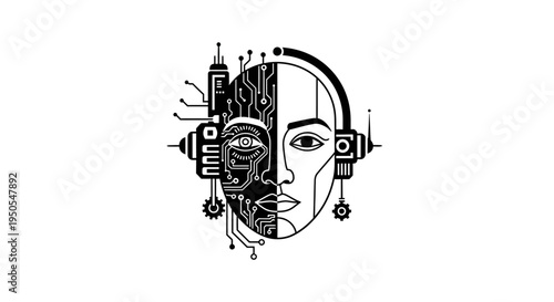 Robotic face with human features.