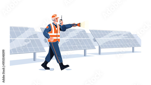 Solar Energy Technician: An essential worker inspects solar panels. The image focuses on renewable energy, dedication, and environmental stewardship.