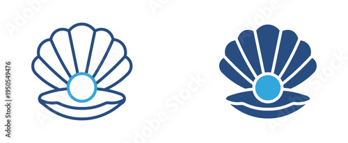 Pearl shell icon set. Open seashell with pearl icon, luxury jewelry and marine treasure concept. Vector illustration.