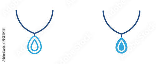 Teardrop pendant necklace icon set. Elegant necklace with drop gemstone pendant, jewelry and fashion accessory concept. Vector illustration.