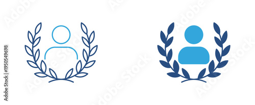 Achievement icon set. User profile with laurel wreath icon, award, success and recognition concept. Vector illustration.