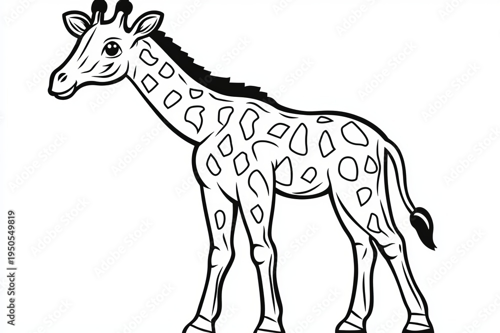 Fototapeta premium Playful Giraffe Character Illustration with Outlines for Kids Educational Material, White Background