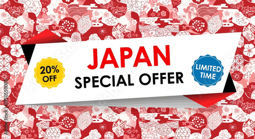 Japan Special Offer: Limited Time 20% Off Sale Banner with Traditional Pattern Background