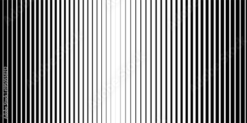 Thin line halftone gradient texture. Fading vertical stripe gradation background. Repeating wide pattern backdrop. Black parallel lines wallpaper for overlay, print, cover, banner, poster. Vector
