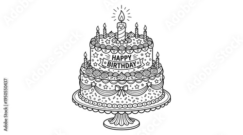 Birthday cake with lit candle.