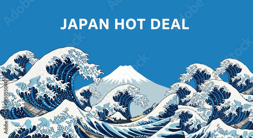 Japan Hot Deal: Iconic Mt. Fuji and Great Wave graphic design