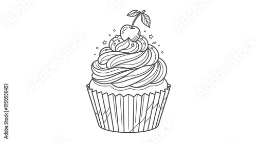 Delicious frosted cupcake with cherry on top.