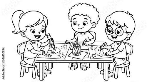 Children sitting at a table playing.