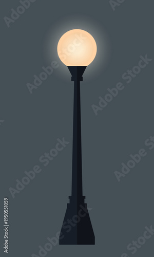 Street lamp isolated on a gray background. Lighting icon, vector illustration. Street lighting object with the light on.	
