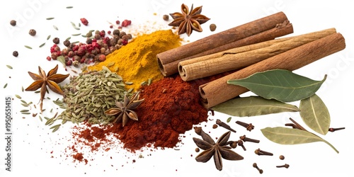 Vibrant spices create a colorful display of flavors and aromas for culinary adventures in a vibrant kitchen setting Generative AI ai, spices, herbs, culinary, flavors, cooking, kitchen, aroma, colors,