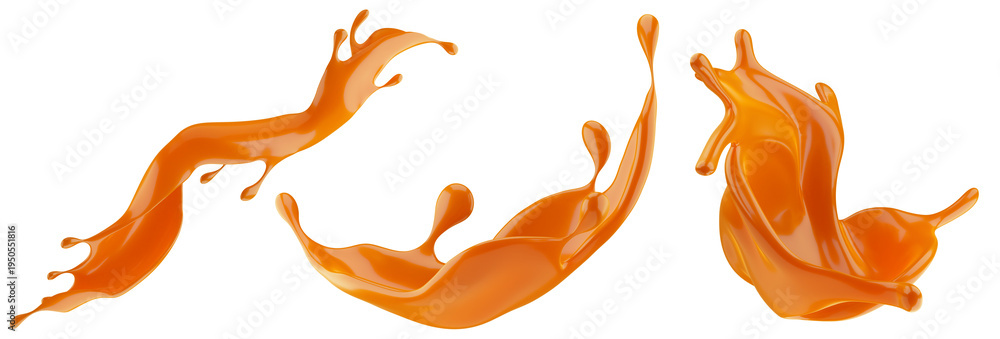 Fototapeta premium Set of caramel splashes isolated on a white background. 3D render