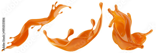Set of caramel splashes isolated on a white background. 3D render