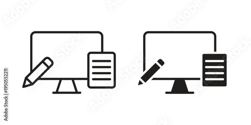 Blended learning icon concept. Simple solid style. line stroke icons