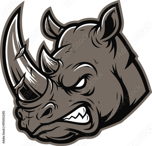 Vector rhino head illustration, aggressive cartoon animal face