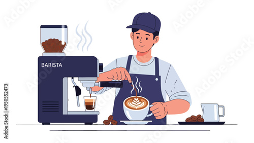 Art of Brewing: A barista artfully crafting a cup of coffee using an espresso machine, a testament to the blend of skill and equipment