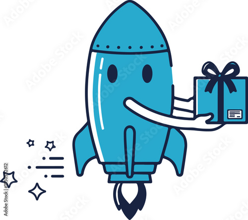 Vector rocket holding gift box icon