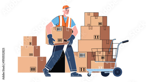 Efficient Delivery: A delivery person expertly manages a mountain of packages, navigating the logistics of swift and reliable shipping.