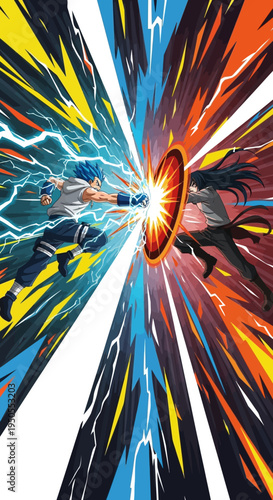 Epic Anime Battle: Two Warriors Clash with Elemental Energy