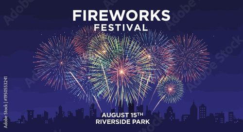 Vibrant Fireworks Festival Over City Skyline at Night