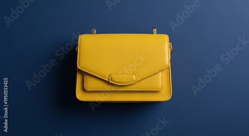 Yellow Leather Handbag on Blue Background.