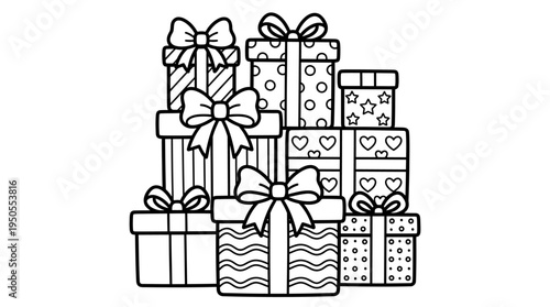 Colorful wrapped presents with bows.