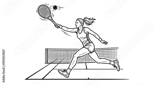 Female tennis player in action swing.