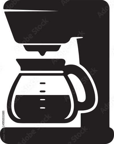 Black coffee maker machine silhouette with glass pot for brewing fresh morning beverage