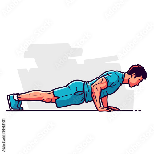 A man performing a push-up exercise on a flat surface, demonstrating physical fitness and strength training.
