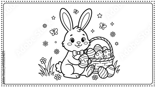 Cute Easter Bunny Holding Eggs.