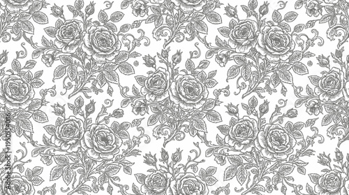 Black and white floral damask pattern.